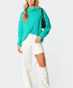 S11695_green Brie Oversized Turtleneck Sweater Tops