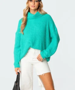 S11695_green Brie Oversized Turtleneck Sweater Tops