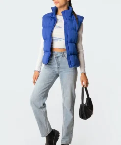 S11656_blue Jackets & Coats Bomber Puffer Vest