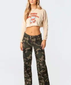 S11654_beige Tops Rugged Cropped Sweatshirt