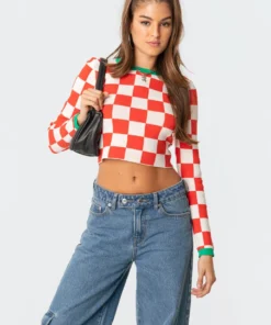 S11606_mix Check Yourself Knitted Top Tops