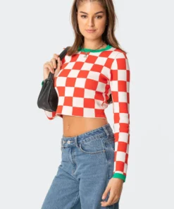 S11606_mix Check Yourself Knitted Top Tops