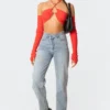S11655_red Ayden Removable Sleeved Crop Top Tops