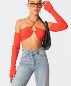 S11655_red Ayden Removable Sleeved Crop Top Tops