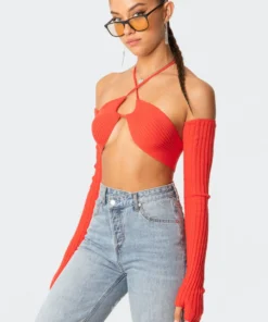 S11655_red Ayden Removable Sleeved Crop Top Tops