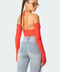 S11655_red Ayden Removable Sleeved Crop Top Tops