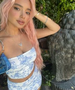 S12458_MIX New In Delft Print Strapless Top