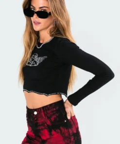 3040_black Tops Icey Ribbed Crop Top