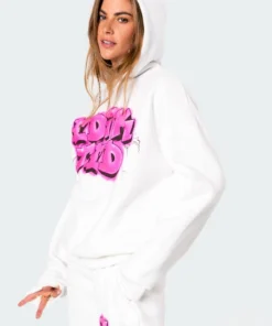 7008_white Graphic Tag Hoodie Tops