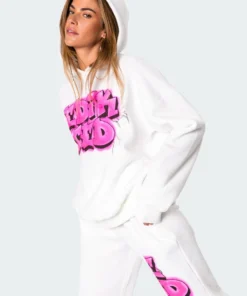 7008_white Graphic Tag Hoodie Tops