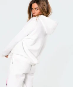 7008_white Graphic Tag Hoodie Tops