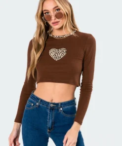 3052_brown Tops Close To My Heart Crop Top
