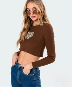3052_brown Tops Close To My Heart Crop Top