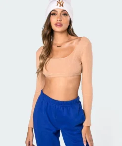 2003_beige Sydney Ribbed Open Back Crop Top Tops