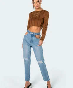 2002_brown Overlocked Love Crop Top Tops