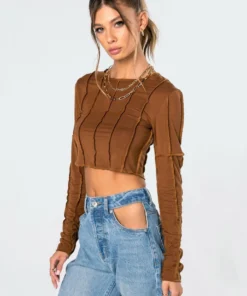2002_brown Overlocked Love Crop Top Tops