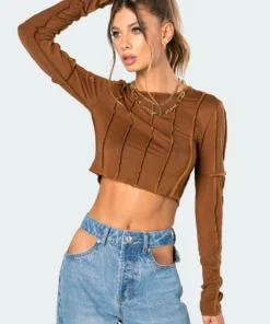 2002_brown Overlocked Love Crop Top Tops