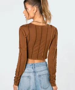 2002_brown Overlocked Love Crop Top Tops