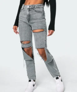 1054_gray Elle Super Ripped Mom Jeans