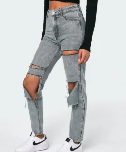 1054_gray Elle Super Ripped Mom Jeans