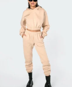 1092_beige Life's Too Short Cropped Hoodie Tops