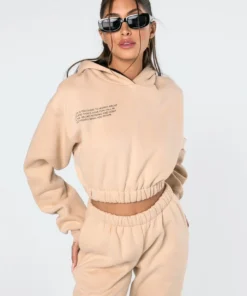 1092_beige Life's Too Short Cropped Hoodie Tops