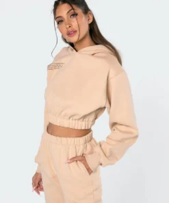 1092_beige Life's Too Short Cropped Hoodie Tops