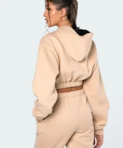 1092_beige Life's Too Short Cropped Hoodie Tops