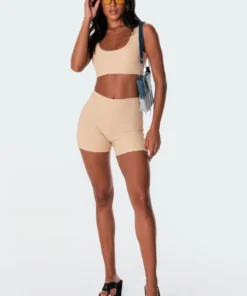 S11219_beige Lenny Ribbed Shorts Pants