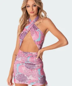 S11131_mix Paisley Halter Mini Dress Dresses