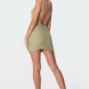 S11108_green Chia Ribbed Open Back Dress Dresses