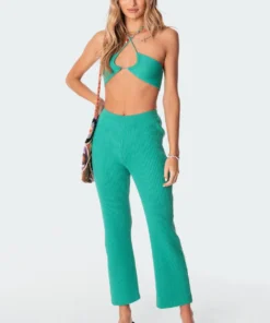 3099_green Kyra Knitted Flared Pants