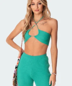 3098_green Kyra Knitted Adjustable Top Tops