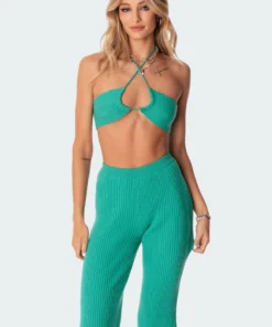 3098_green Kyra Knitted Adjustable Top Tops