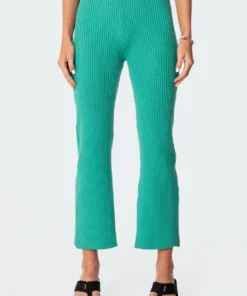 3099_green Kyra Knitted Flared Pants