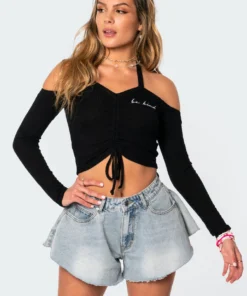S11050_black Be Kind Off The Shoulder Top Tops
