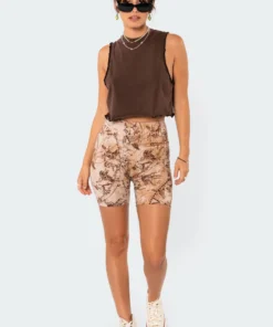 S11039_BEIGE Horoscope Biker Shorts Pants