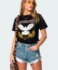 S11049_black Tops Peace & Dove T-Shirt