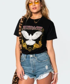 S11049_black Tops Peace & Dove T-Shirt