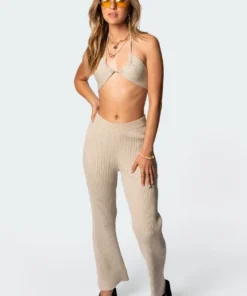 3099_beige Kyra Knitted Flared Pants