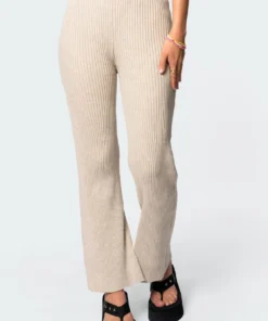 3099_beige Kyra Knitted Flared Pants