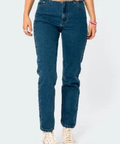 3092_blue Pants Slasher Belted Mom Jeans