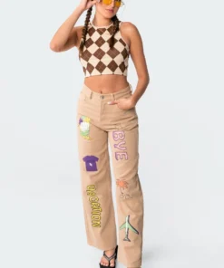 S11026_brown Tops Baby Chino Argyle Crop Top