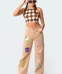 S11027_beige Arty Wide Jeans Pants