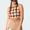 S11026_brown Tops Baby Chino Argyle Crop Top