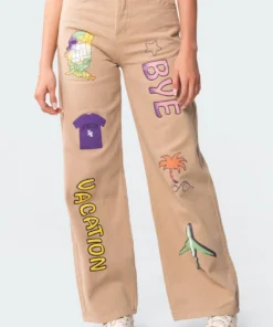 S11027_beige Arty Wide Jeans Pants