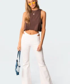 1047_white Pants Kira Cut-Out Flared Jeans