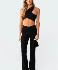 3107_black Gina One Shoulder Crop Top Tops