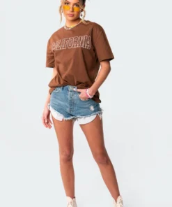 S11029_brown Cali Oversized T-Shirt Tops