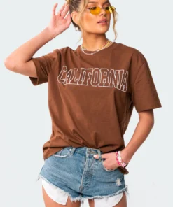 S11029_brown Cali Oversized T-Shirt Tops